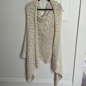 One size Mia Joy jofolie boho loose open knit sweater cardigan poncho w hood